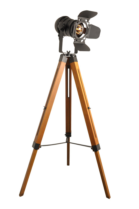 Wood Tripod Floor Lamp - Nautical Cinema Corner Spotlight