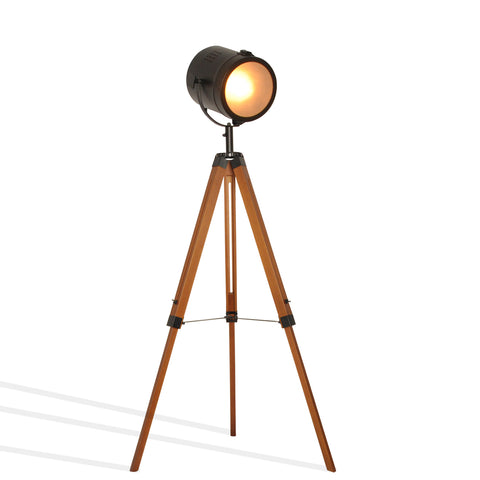 Wooden Black Tripod Floor Lamp - Height Adjustable