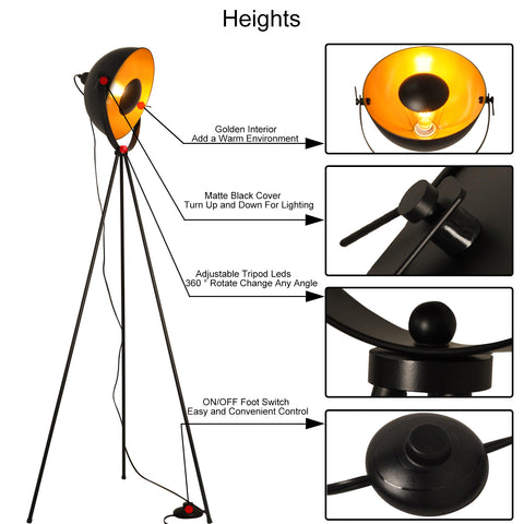 Industrial Tripod Floor Lamp - LED Satellite Adjustable Lamp