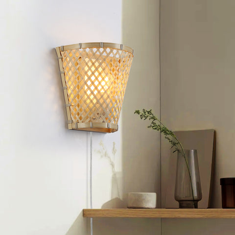 Bamboo Plug in Wall Sconces - Wall lamp with Plug in Cord