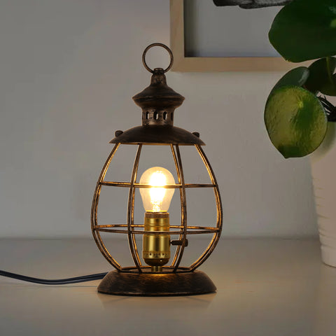 Retro Industrial Metal Lantern Table Lamp