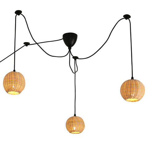 Creative Farmhouse 3 Light Rattan Chandelier with Plug in Cord