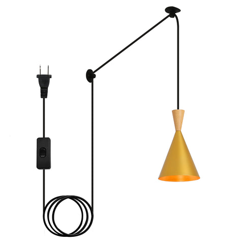 Black Wood Adjustable Height Pendant Wall Light