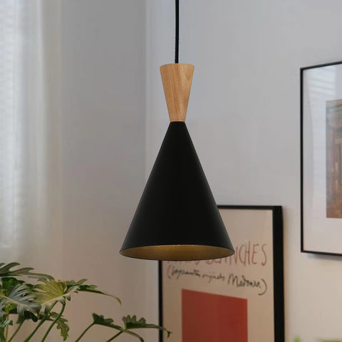 Black Wood Adjustable Height Pendant Wall Light