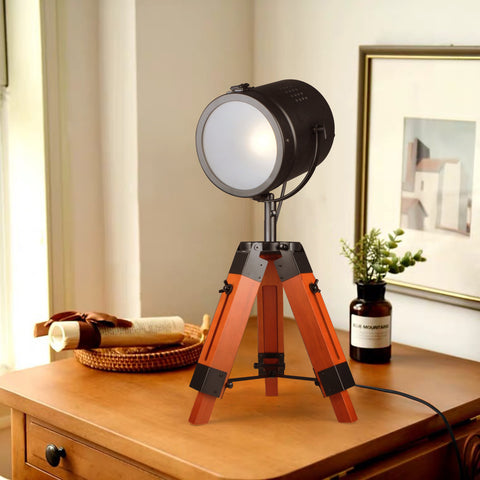 Vintage Adjustable Wood Tripod Table Lamp