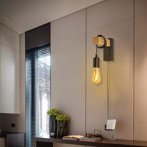 Modern Plug in Cord Wood Wall Lamp Rustic Lift Pipe - Rustic Pendant Light