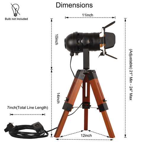 Industrial Vintage Tripod Floor Table Lamp - Nautical Cinema Style