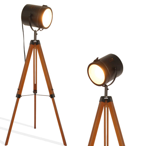 Wooden Black Tripod Floor Lamp - Height Adjustable