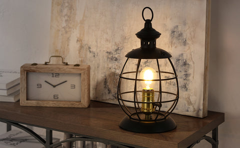 Lantern Table Lamp for Living Room - Industrial Reading Bedside Desk Lamp