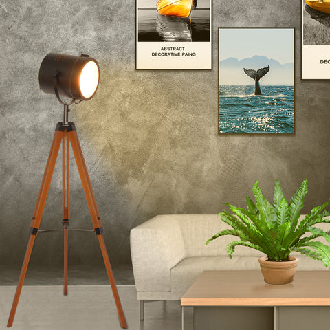 Wooden Black Tripod Floor Lamp - Height Adjustable