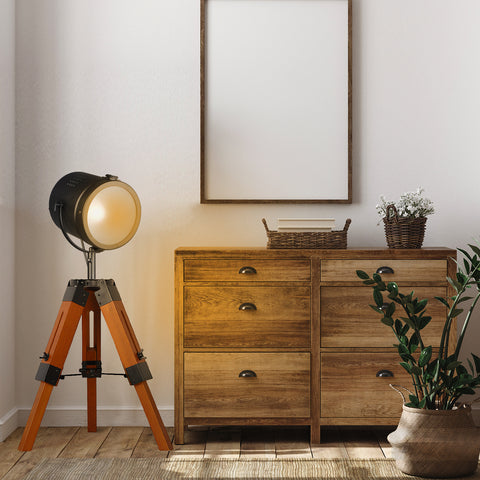 Vintage Adjustable Wood Tripod Table Lamp