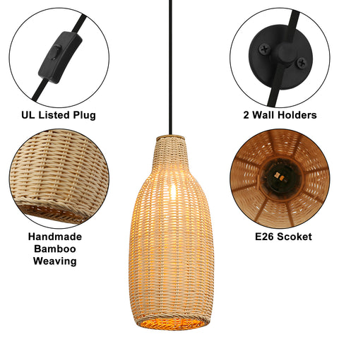 Plug in Cord Bamboo Pendant Light for Kitchen Island