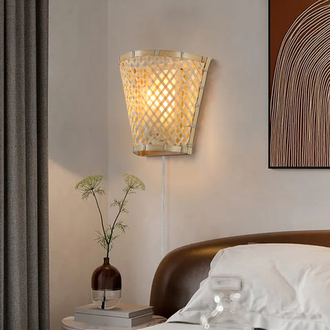 Bamboo Plug in Wall Sconces - Wall lamp with Plug in Cord