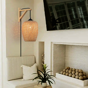 Modern Plug in Bamboo Pendant Wall Light Fixture with Switch