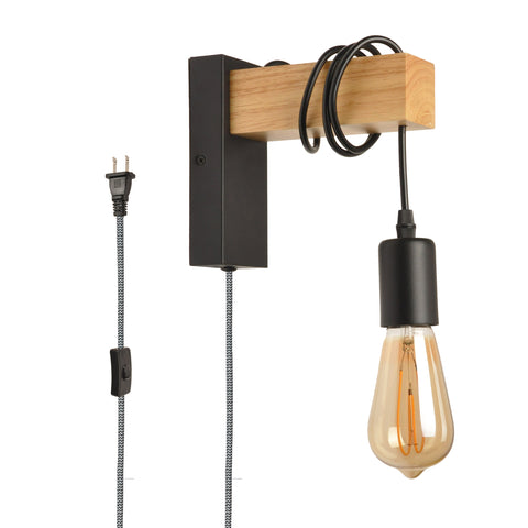 Modern Plug in Cord Wood Wall Lamp Rustic Lift Pipe - Rustic Pendant Light