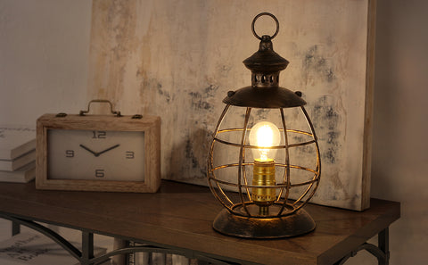 Lantern Table Lamp for Living Room - Industrial Reading Bedside Desk Lamp