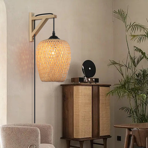 Modern Plug in Bamboo Pendant Wall Light Fixture with Switch