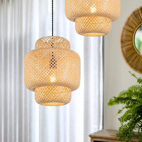 Plug in Pendant Light Rattan Hanging Lamp Basket Chandelier