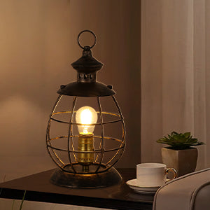 Retro Industrial Metal Lantern Table Lamp