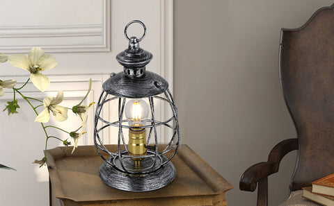 Lantern Table Lamp for Living Room - Industrial Reading Bedside Desk Lamp