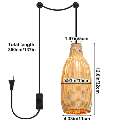 Plug in Cord Bamboo Pendant Light for Kitchen Island