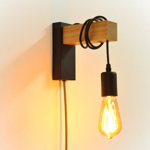 Modern Plug in Cord Wood Wall Lamp Rustic Lift Pipe - Rustic Pendant Light