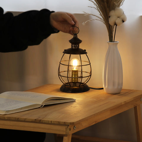 Lantern Table Lamp for Living Room - Industrial Reading Bedside Desk Lamp