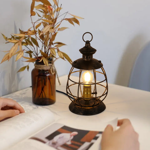 Retro Industrial Metal Lantern Table Lamp