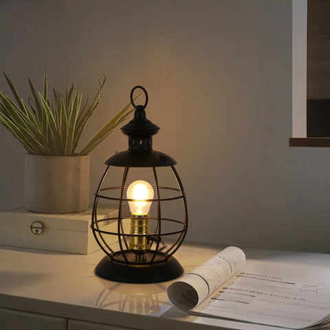 Retro Industrial Metal Lantern Table Lamp