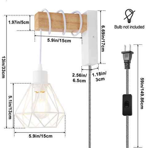 Modern Plug in Wire Wood Cage Wall Lamp Industrial Rustic Lift Pipe