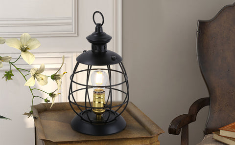 Lantern Table Lamp for Living Room - Industrial Reading Bedside Desk Lamp