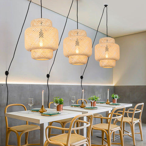 Plug in Pendant Light Rattan Hanging Lamp Basket Chandelier