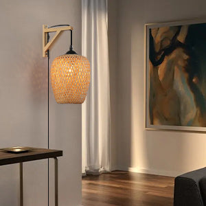 Modern Plug in Bamboo Pendant Wall Light Fixture with Switch