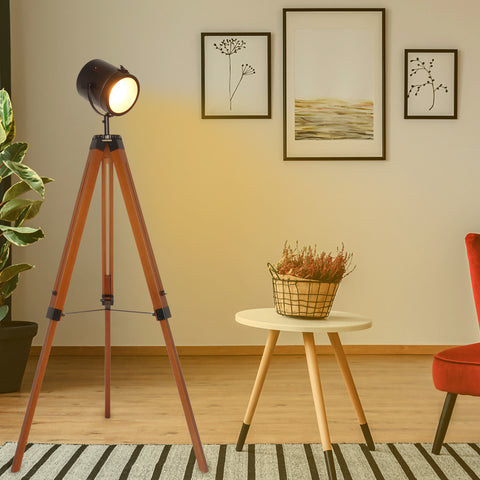 Wooden Black Tripod Floor Lamp - Height Adjustable