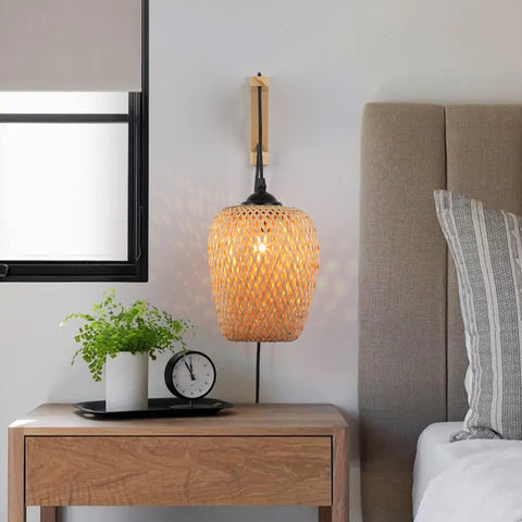 Modern Plug in Bamboo Pendant Wall Light Fixture with Switch