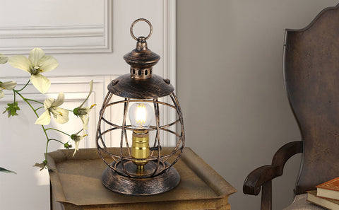 Lantern Table Lamp for Living Room - Industrial Reading Bedside Desk Lamp