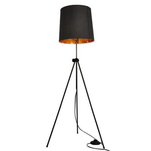 Industrial Lampshade Tripod Floor Light Black Gold