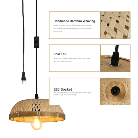Handmade Rattan Pendant Light Fixture Wicker Hanging Lamp