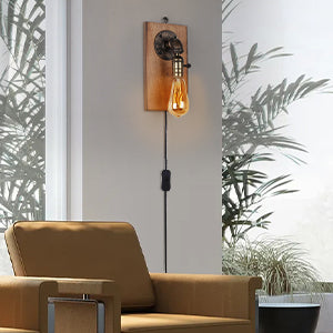 Modern Vintage Steampunk Plug in Cord LED Wall Lamp