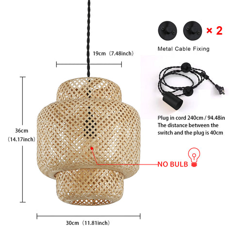 Plug in Pendant Light Rattan Hanging Lamp Basket Chandelier