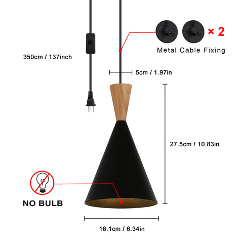 Black Wood Adjustable Height Pendant Wall Light