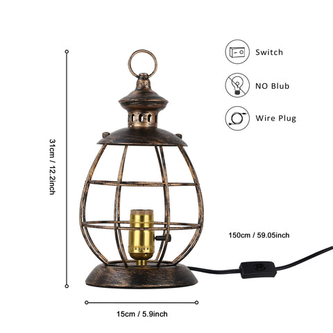 Lantern Table Lamp for Living Room - Industrial Reading Bedside Desk Lamp