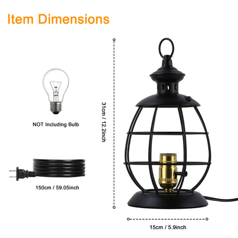 Lantern Table Lamp for Living Room - Industrial Reading Bedside Desk Lamp