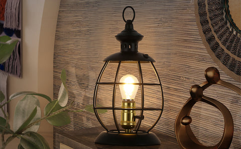 Lantern Table Lamp for Living Room - Industrial Reading Bedside Desk Lamp