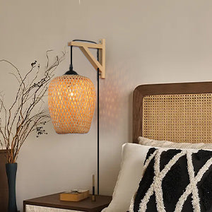 Modern Plug in Bamboo Pendant Wall Light Fixture with Switch