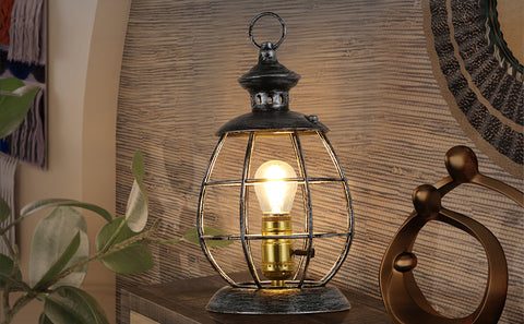 Lantern Table Lamp for Living Room - Industrial Reading Bedside Desk Lamp