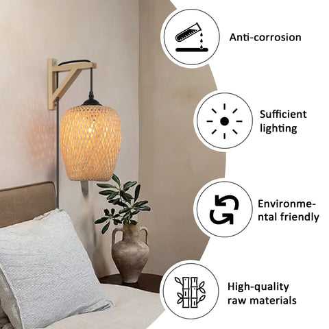 Modern Plug in Bamboo Pendant Wall Light Fixture with Switch