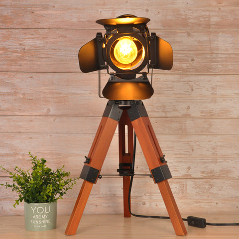 Industrial Vintage Tripod Floor Table Lamp - Nautical Cinema Style