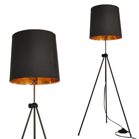 Industrial Lampshade Tripod Floor Light Black Gold