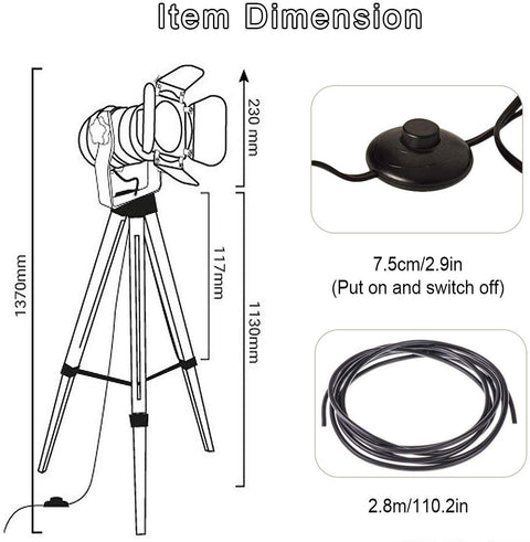 Wood Tripod Floor Lamp - Nautical Cinema Corner Spotlight